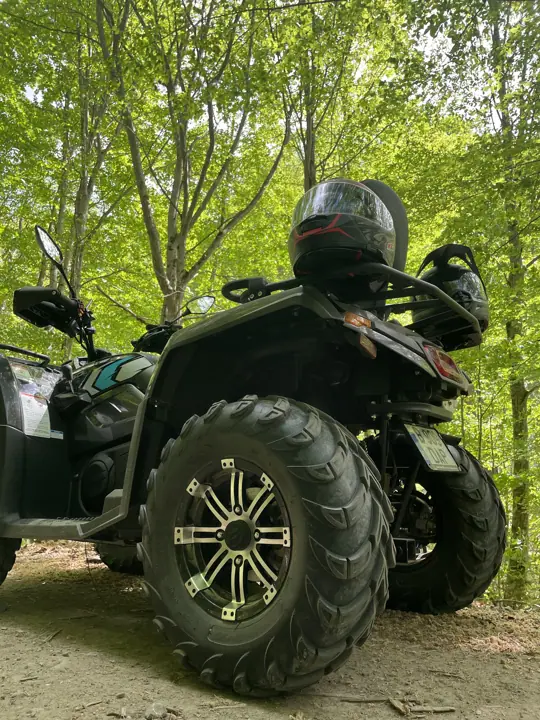 ATV CF Moto 450L în pădure, de aproape